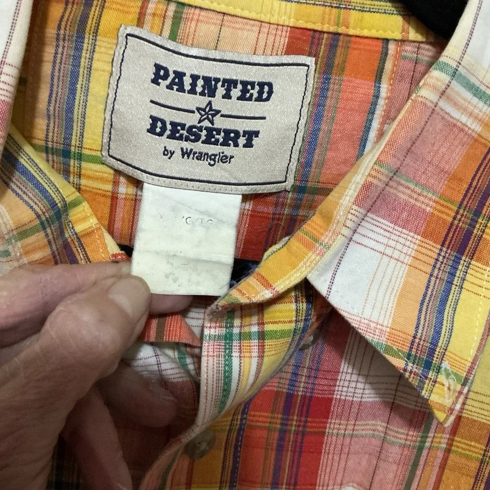 Painted Desert Wrangler Vintage Plaid Long Sleeve Shirt Orange Green‎ Blue XL